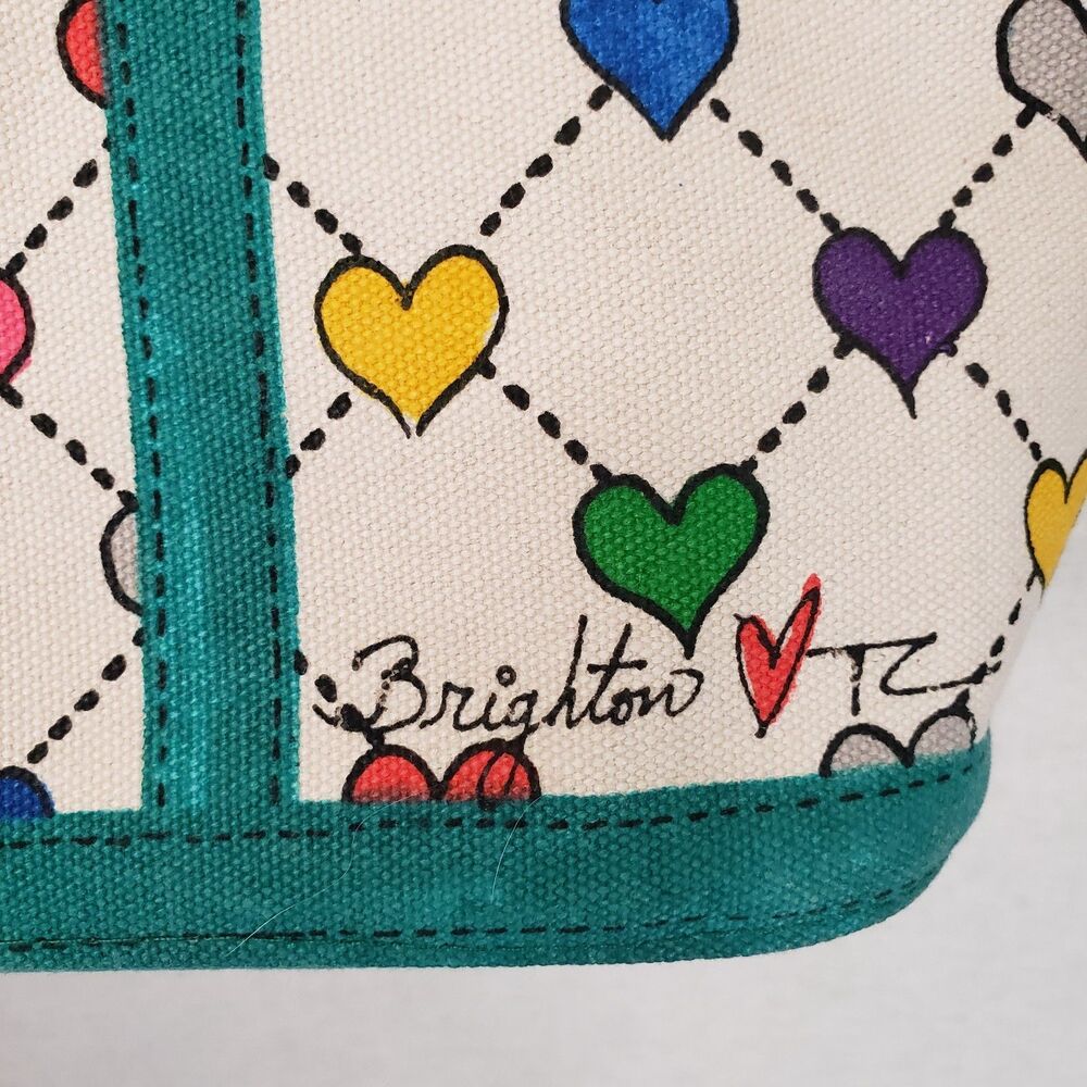 Brighton Tote Bag Colorful Heart Bow Graphic Print Large Canvas Shoulder Purse - Picture 7 of 16